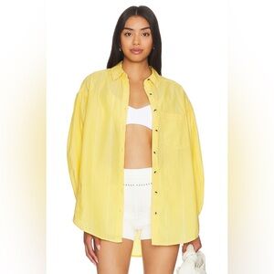 Free People Happy Hour Stripe Button Down Top Yellow Combo NWT